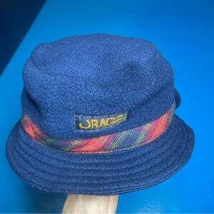 Orage Navy Bucket Hat with Red and Green Plaid Lining